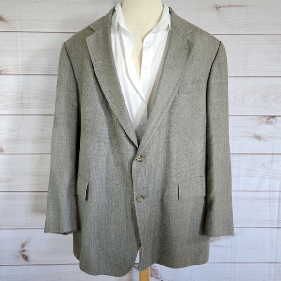 Oscar de la Renta Vintage Silk and Wool Micro Houndstooth Blazer In Gray Sz 50R - Picture 2 of 16